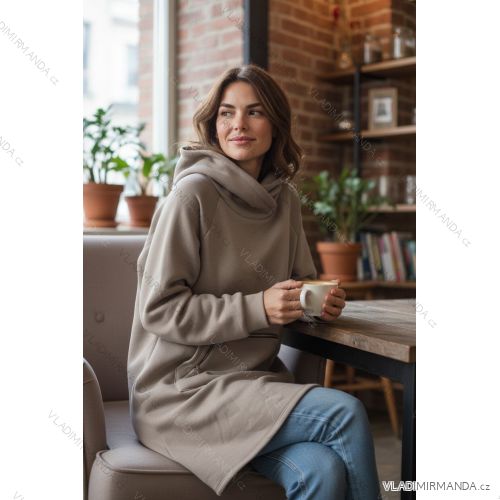 Šaty mikinové dlhý rukáv dámske nadrozmer (46/48/50 ONE SIZE) TALIANSKA MÓDA IMD25279