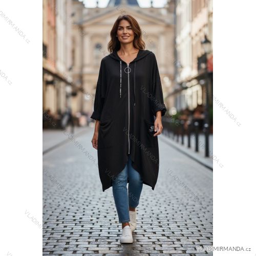 Mikina predĺžená teplá oversize dlhý rukáv dámska nadrozmer (50/52/54 ONE SIZE) TALIANSKA MÓDA IMD25293