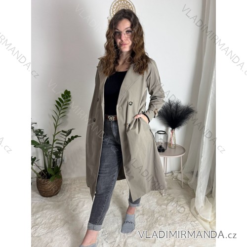 Kabát trenčkot dlhý slabý s opaskom dlhý rukáv dámsky (S/M/L ONE SIZE) TALIANSKA MÓDA IMWKK252579/DR šedá S/M/L