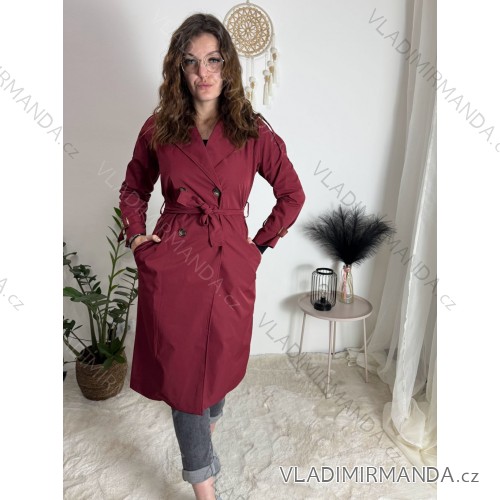Kabát trenčkot dlhý slabý s opaskom dlhý rukáv dámsky (S/M/L ONE SIZE) TALIANSKA MÓDA IMWKK252579/DR vínová S/M/L