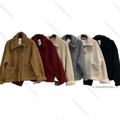 Kabát baránkový dlhý rukáv dámsky nadrozmer (48/50/52 ONE SIZE) TALIANSKA MÓDA IMC25461