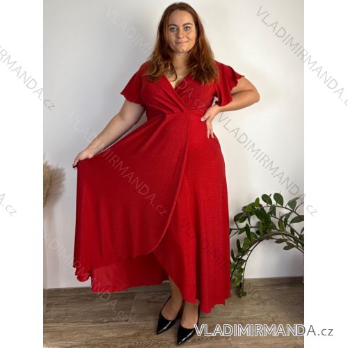 Šaty dlhé spoločenské trblietavé krátky rukáv dámske nadrozměr JITA (44/46/48 ONE SIZE) TALIANSKA MÓDA IM425653/DUR 44/46/48 červená