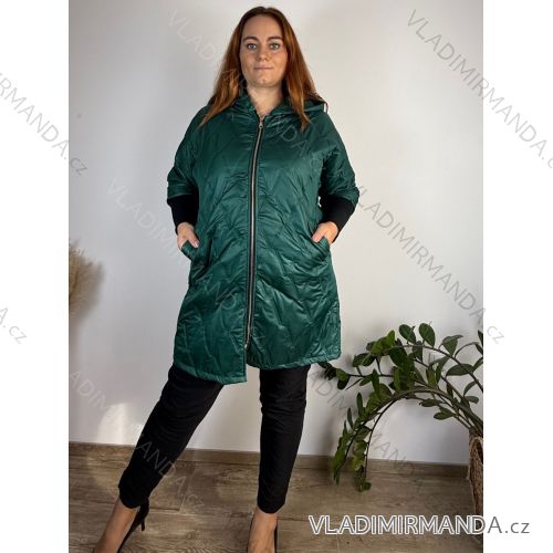 Bunda slabá prešívaná oversize dlhý rukáv dámska nadrozmer DANNA (52/54/56 ONE SIZE) TALIANSKA MÓDA IM425664/DUR  tmavo smaragdová