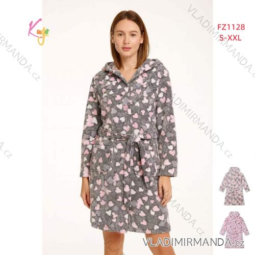 Župan teplý hebučký s kapucňou dlhý rukáv dámsky nadrozmer (S-2XL) KUGO FZ1128