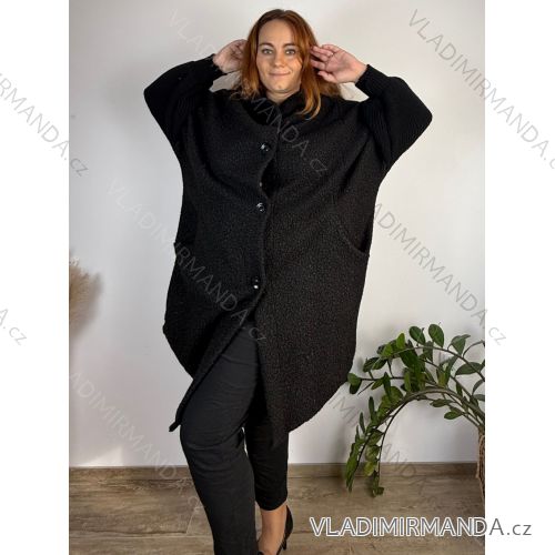 Kabát baránkový s kapucňou dlhý rukáv dámsky nadrozmer KARLA (54/56/58 ONE SIZE) TALIANSKA MÓDA IMD25161