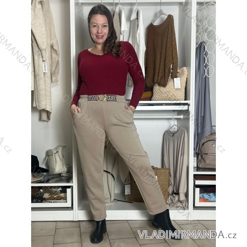 Nohavice elegantné s opaskom dámske BELLA (S/M/L ONE SIZE) TALIANSKA MÓDA IMD25251/DUR S/M/L béžová