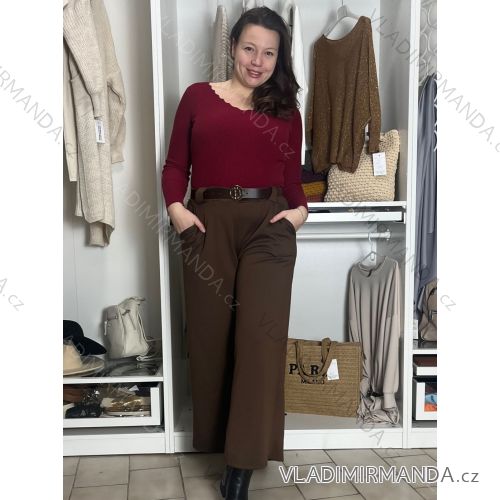 Nohavice elegantné s opaskom dámske BEATA (S/M/L ONE SIZE) TALIANSKA MÓDA IM425718/DUR S/M/L hnedá