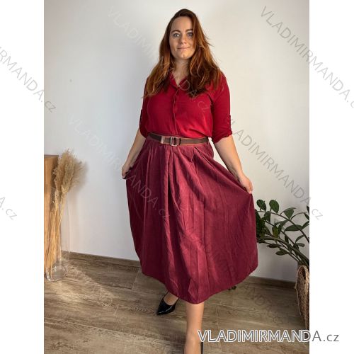 Sukňa s páskem manžestrová dámska nadrozměr AMONA (42/44/46 ONE SIZE) TALIANSKA MóDA IMSM251159/DUR  vínová
