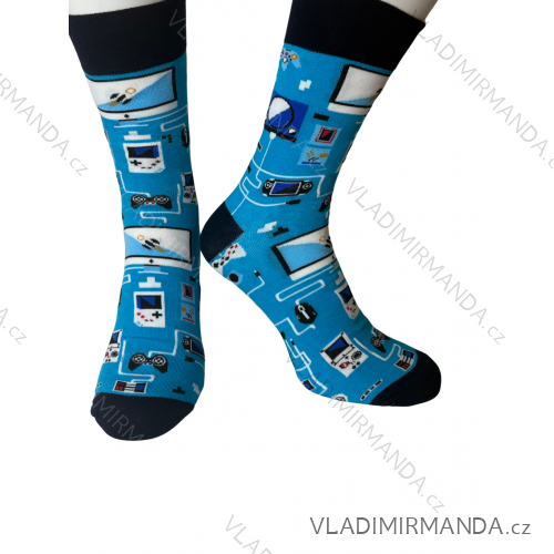 Ponožky veselé obrázkové slabé pánske pre parenov (41-43,44-46) POLSKÁ MODA DPP250821/DR  tyrkysová