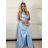 Šaty dlhé elegantné spoločenské bez rukávov dámske (S/M/L ONE SIZE) TALIANSKA MÓDA IMPBB25B22586/DU -   svetlo modrá -   S/M/L