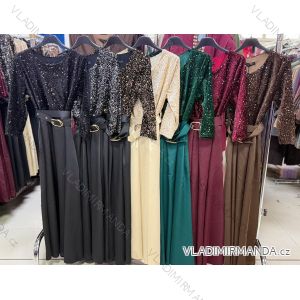 Šaty dlhé spoločenské flitrové s opaskom dlhý rukáv dámske (XS/S/M ONE SIZE) TALIANSKA MÓDA IMM25M13302