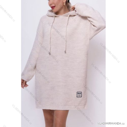 Šaty voľnočasové teplé s kapucí dlhý rukáv dámske nadrozmer (48/50/52 ONE SIZE) TALIANSKA MÓDA IM425729