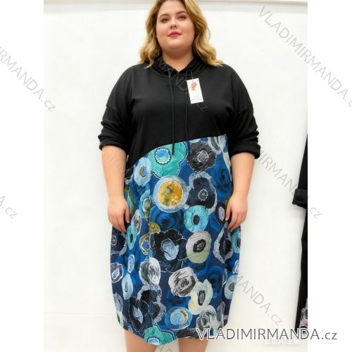 Šaty mikinové s kapucí dlhý rukáv dámske nadrozmer (50/52/54 ONE SIZE) TALIANSKA MÓDA IM425735