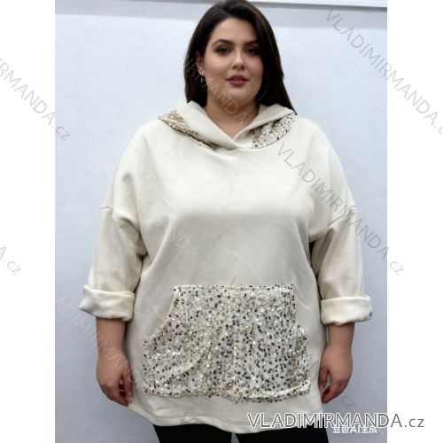 Mikina teplá s kapucí dlhý rukáv dámska nadrozmer (54/56/58 ONE SIZE) TALIANSKA MÓDA IM425737