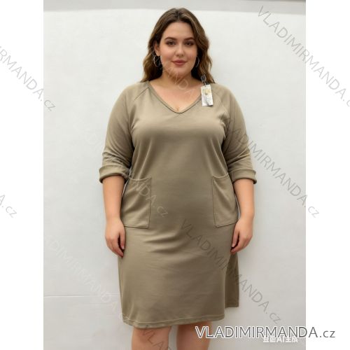 Šaty maslové dlhý rukáv dámske nadrozmer (52/54/56 ONE SIZE) TALIANSKA MÓDA IM425753