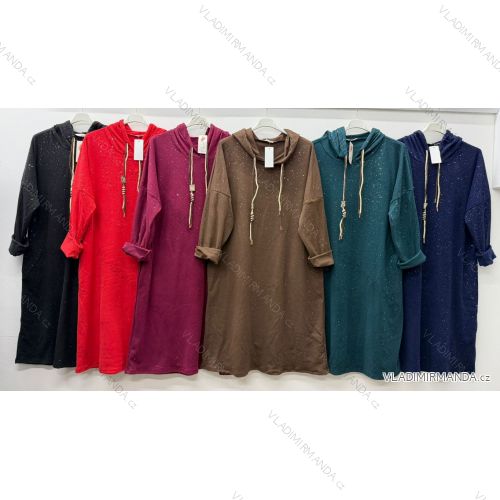 Šaty mikinové dlhý rukáv dámske nadrozmer (48/50/52 ONE SIZE) TALIANSKA MÓDA IM425761