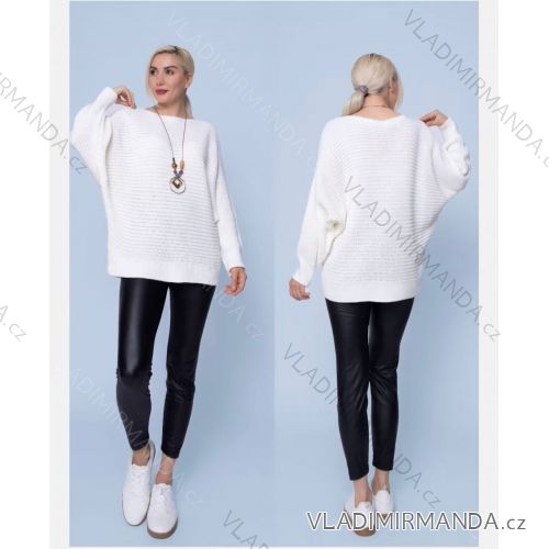 Sveter pletený s přívěskem dlhý rukáv dámsky nadrozmer (54/56/58 ONE SIZE) TALIANSKA MÓDA IM425769