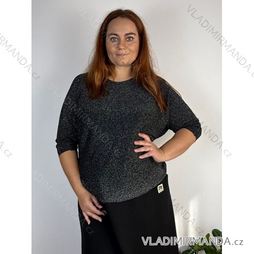 Sveter třpytivý úpletový 3/4 rukáv dámsky nadrozměr (50/52/54 ONE SIZE) TALIANSKA MÓDA IM425FM-13020-22