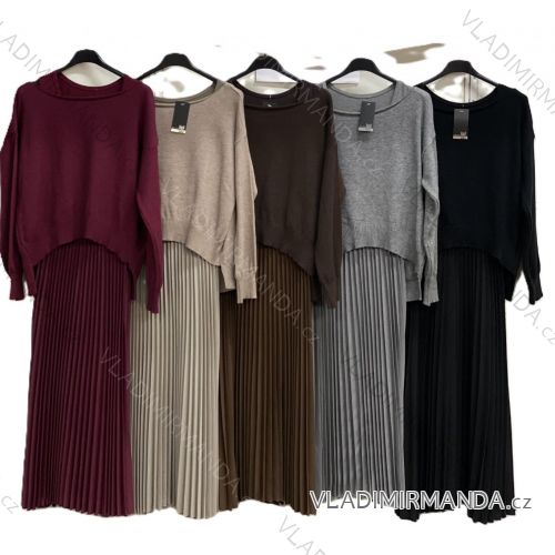 Súprava úpletová šaty so svetrom dámska nadrozmer (42/44/46 ONE SIZE) TALIANSKA MÓDA IMC25518