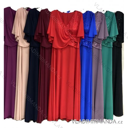 Šaty dlhé spoločenské krátky rukáv dámske nadrozmer (46/48/50 ONE SIZE) TALIANSKA MÓDA IMC25525