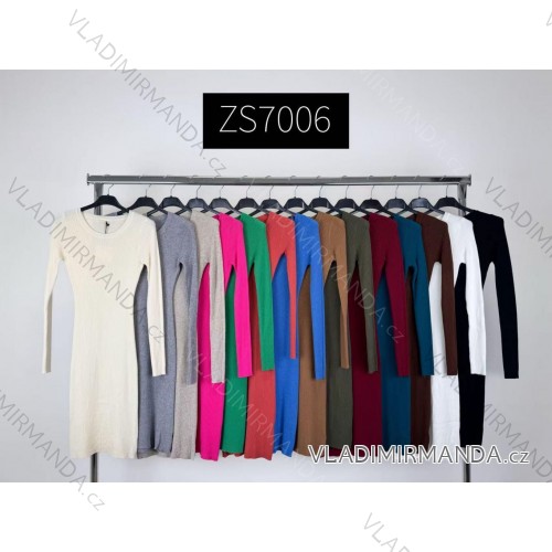 Šaty úpletové dlouhý rukáv dámské (S/M/L ONE SIZE) ITALSKÁ MÓDA IMM25M7006/DU -   čierna
 -   S/M/L