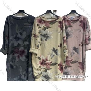 Šaty teplé kvetované dlhý rukáv dámske nadrozmer (54/56/58 ONE SIZE) TALIANSKA MÓDA IMC25540