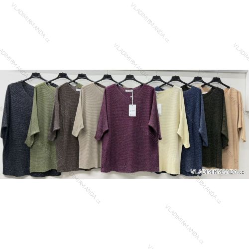 Sveter tenký trblietavý 3/4 dlhý rukáv dámsky nadrozmer (54/56/58 ONE SIZE) TALIANSKA MÓDA IM425799