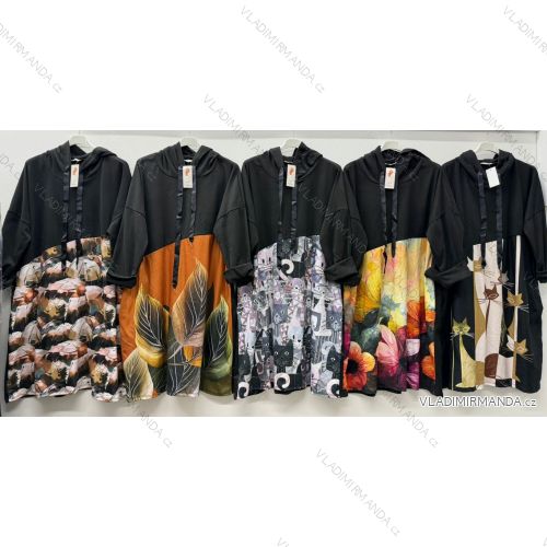 Šaty mikinové dlhý rukáv dámske nadrozmer (54/56/58 ONE SIZE) TALIANSKA MÓDA IM425804