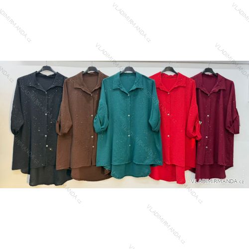Košeľa klasik trblietavá 3/4 dlhý rukáv dámska nadrozmer (52/54/56 ONE SIZE) TALIANSKA MÓDA IM425808