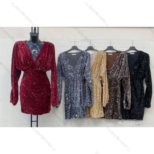 Šaty spoločenské elegantné trblietavé dlhý rukáv dámske (XS/S/M ONE SIZE) TALIANSKA MÓDA IMM25M26196