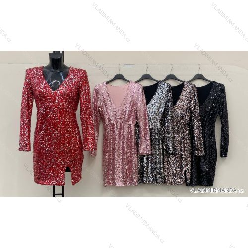 Šaty spoločenské elegantné trblietavé dlhý rukáv dámske (XS/S/M ONE SIZE) TALIANSKA MÓDA IMM25M23055