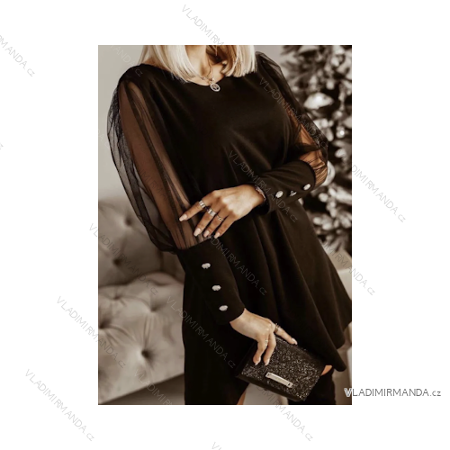 Šaty elegantný dlhý rukáv dámske (S/M/L ONE SIZE) TALIANSKA MÓDA IMPLI2520582B