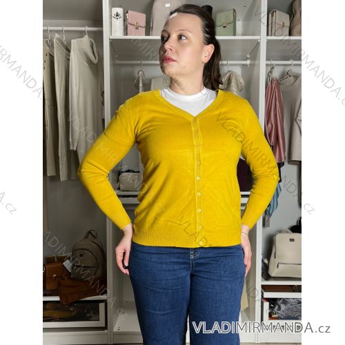 Svetr úpletový na knoflíky dlhý rukáv dámsky SANDY (S/M/L) TALIANSKA MODA IMM255818-18/DUR S/M/L žlutá hořčicová
