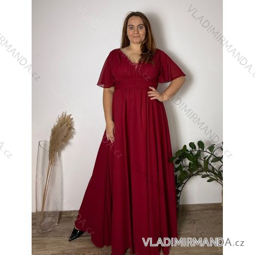 Šaty dlhé spoločenské krátky rukáv dámske nadrozmer BELLA (44/46/48 ONE SIZE) TALIANSKA MÓDA IMC25524/DUR 44/46/48 vínová