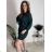 Šaty krátke teplé dlhý rukáv dámske (S/M/L ONE SIZE) TALIANSKA MÓDA IMD25225/DUR čierna S/M/L