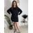 Šaty krátke teplé dlhý rukáv dámske (S/M/L ONE SIZE) TALIANSKA MÓDA IMD25225/DUR čierna S/M/L