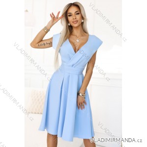 Šaty midi s listovým výstrihom krátky rukáv dámska móda SCARLETT (S - 2XL) Poľská móda NMC-348-12/DR