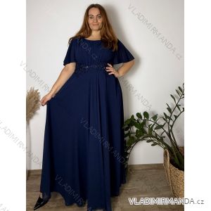 Šaty dlhé spoločenské so žabičkovaním krátky rukáv dámske nadrozmer RIKI (48/50/52 ONE SIZE) TALIANSKA MÓDA IMC25522/DUR