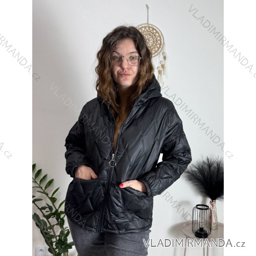 Bunda dlhý rukáv dámska (S/M/L ONE SIZE) TALIANSKA MÓDA IMPOZ25SM-3276/DU čierna S/M/L