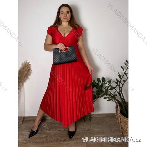 Šaty elegantné skládané krátký rukáv dámske LISA (M/L/XL ONE SIZE) TALIANSKA MóDA IM4251144/DUR M/L/XL červená