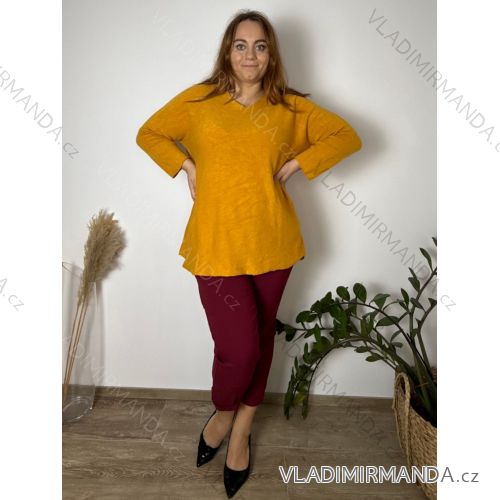 Sveter úpletový dlhý rukáv dámsky nadrozmer (54/56/58 ONE SIZE) TALIANSKA MÓDA IMC25366/DUR 54/56/58 žlutá okrová