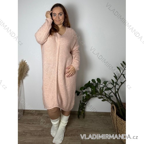 Šaty pletené dlhý rukáv dámsky nadrozměr (3XL / 4XL ONE SIZE) TALIANSKÁ MÓDA IM821028 staroružová 3XL / 4XL ONE SIZE
