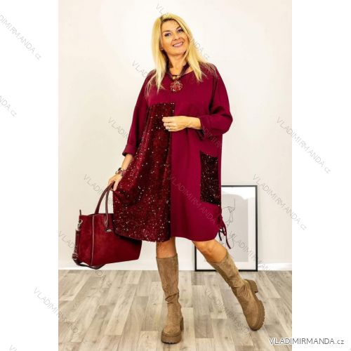 Šaty maslové flitrové 3/4 dlhý rukáv dámske nadrozmer (42/44/46 ONE SIZE) TALIANSKA MÓDA IM425830