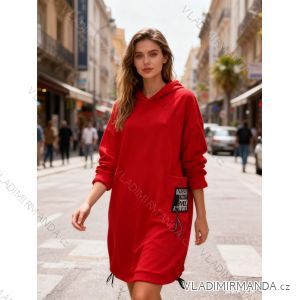 Šaty mikinové s kapucňou a vreckami dlhý rukáv dámske nadrozmer (54/56/58 ONE SIZE) TALIANSKA MÓDA IM425837