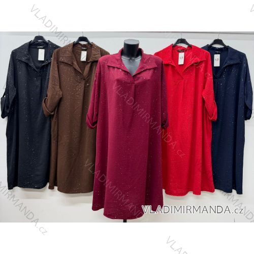 Šaty elegantné trblietavé 3/4 dlhý rukáv dámske nadrozmer (54/56/58 ONE SIZE) TALIANSKA MÓDA IM425842