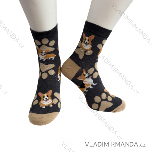 Ponožky členkové slabé veselé pre psíčkarov dámske (36-38) POLSKÁ MÓDA DPP250830/DR 38-40 šedá