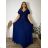 Šaty dlhé spoločenské trblietavé krátky rukáv dámske nadrozměr (44/46/48 ONE SIZE) TALIANSKA MÓDA IM4251156/DUR tm. modrá 44/46/48