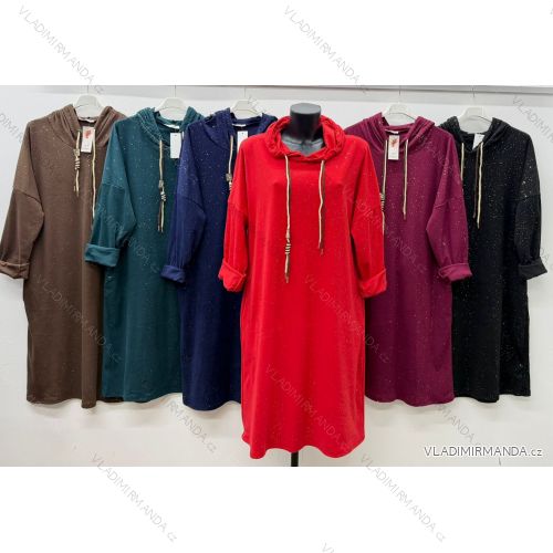 Šaty mikinové s kapucňou dlhý rukáv dámske nadrozmer (50/52/54 ONE SIZE) TALIANSKA MÓDA IM425843