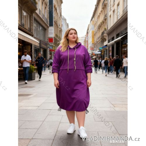Šaty mikinové s kapucňou dlhý rukáv dámske nadrozmer (48/50/52 ONE SIZE) TALIANSKA MÓDA IM425847