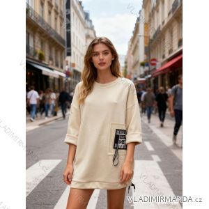 Šaty krátke mikinové dlhý rukáv dámske nadrozmer (54/56/58 ONE SIZE) TALIANSKA MÓDA IM425851